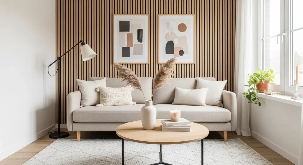 sofa wall slat small apartment wall panel ideas