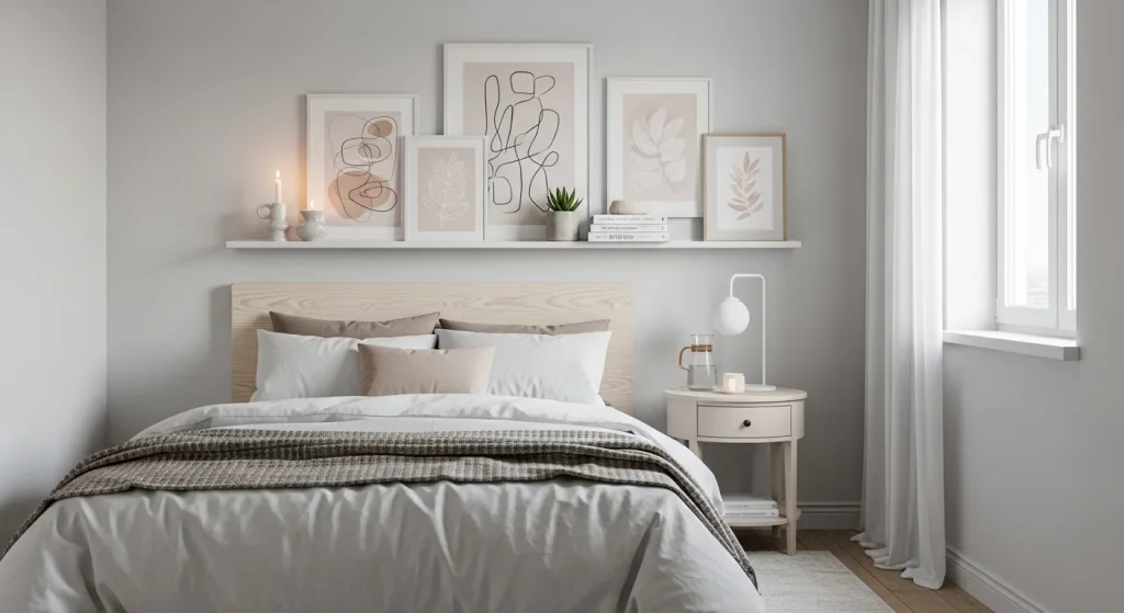 floating shelf decor small apartment bedroom idea