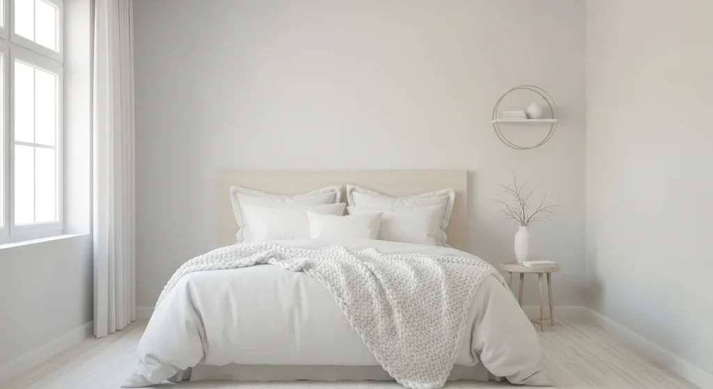 Scandinavian white bedroom with minimal decor