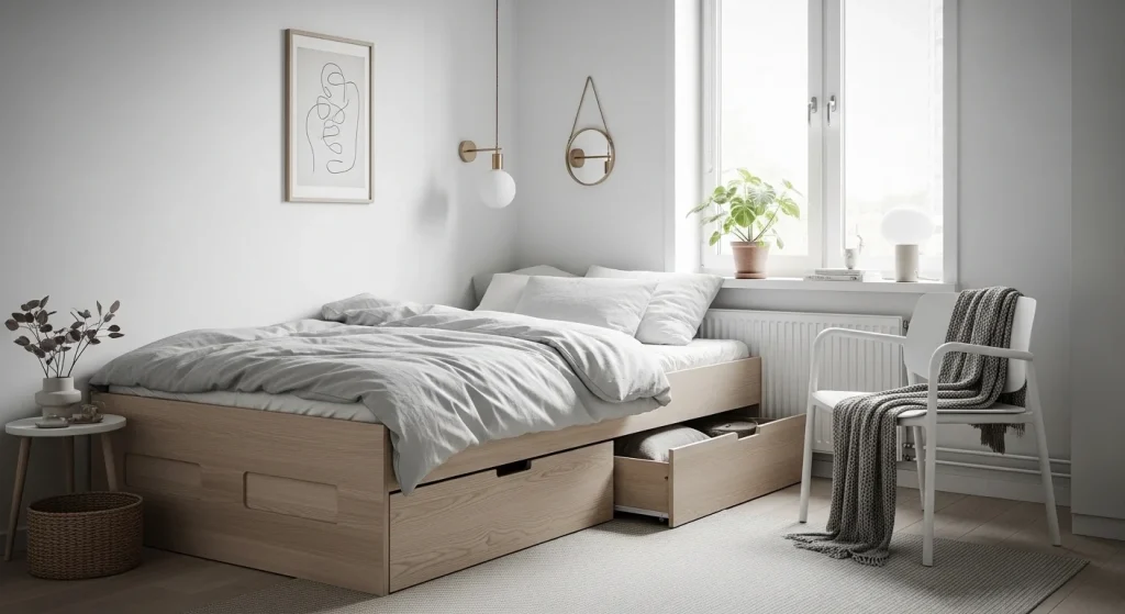 minimalist bedroom reading corner