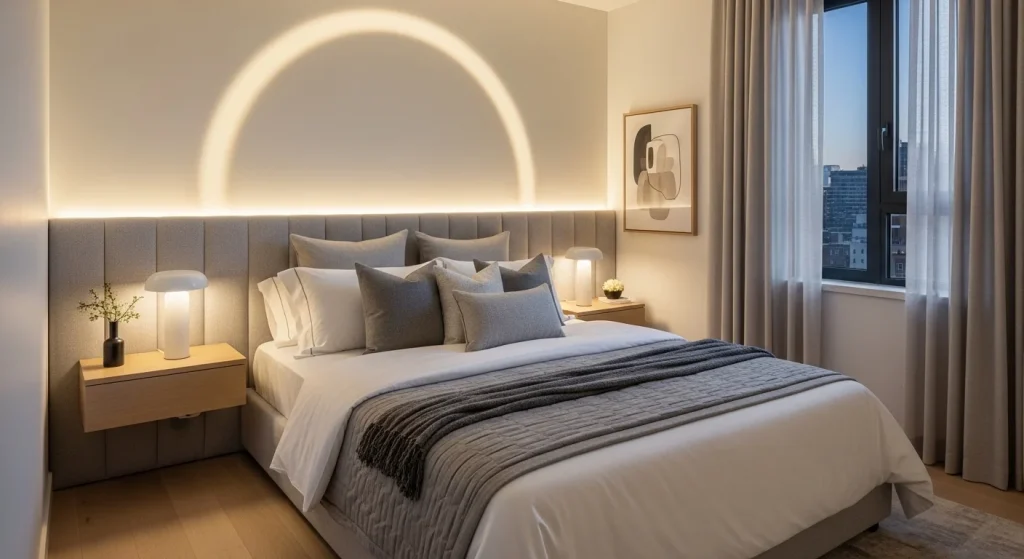 luxury bedroom with LED ambient lighting
