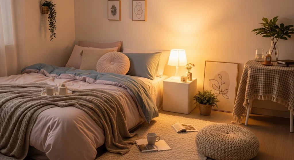 Ambient lamp lighting in cute bedroom