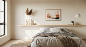 floating shelf accent in minimalist small bedroom