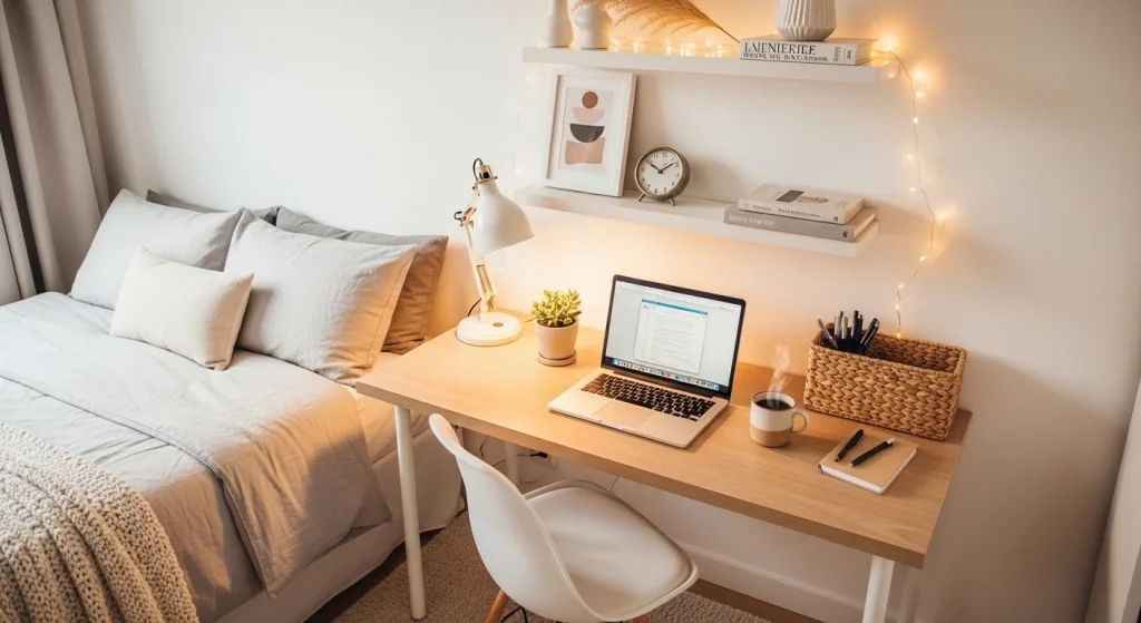 floating shelves small bedroom desk ideas
