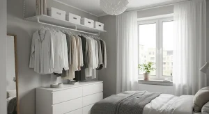 wall mounted clothing rail small apartment bedroom