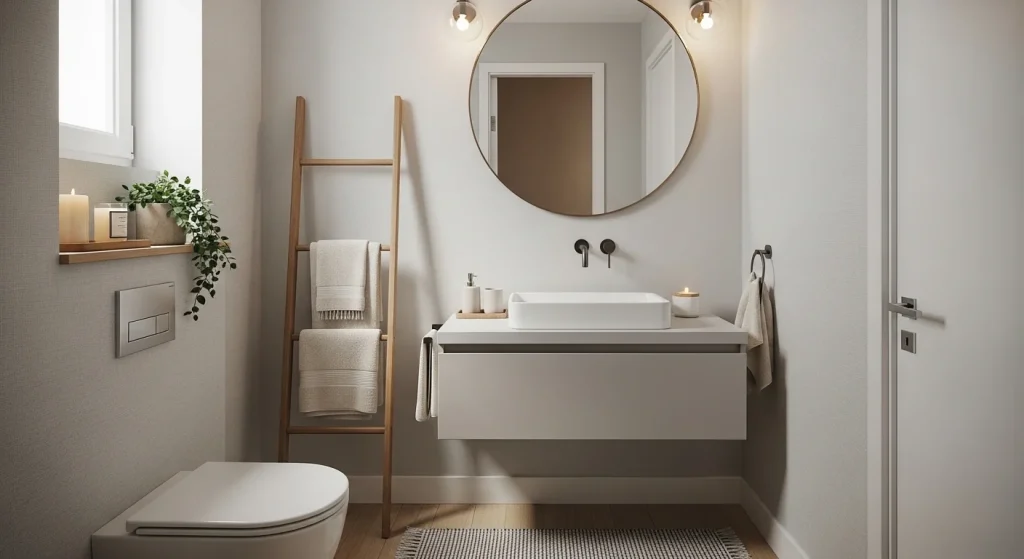 ladder towel storage small apartment bathroom ideas