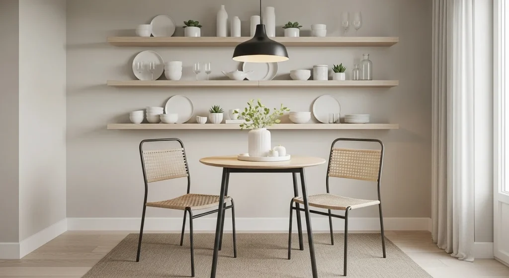 built in shelves small apartment dining area ideas