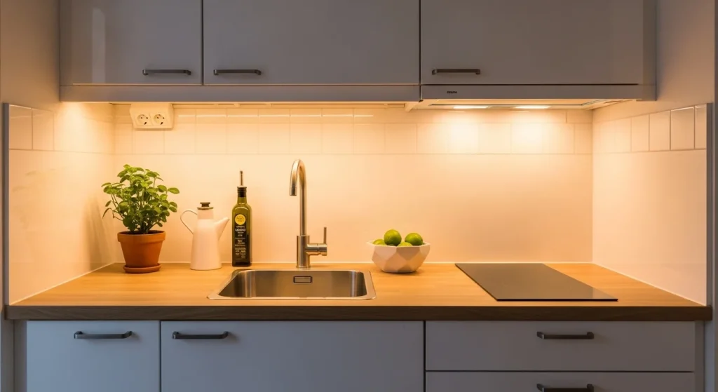 under cabinet lighting small apartment kitchen decor ideas