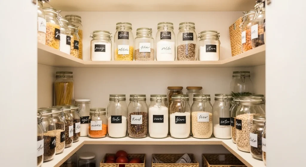 labeled jars small apartment kitchen organization ideas