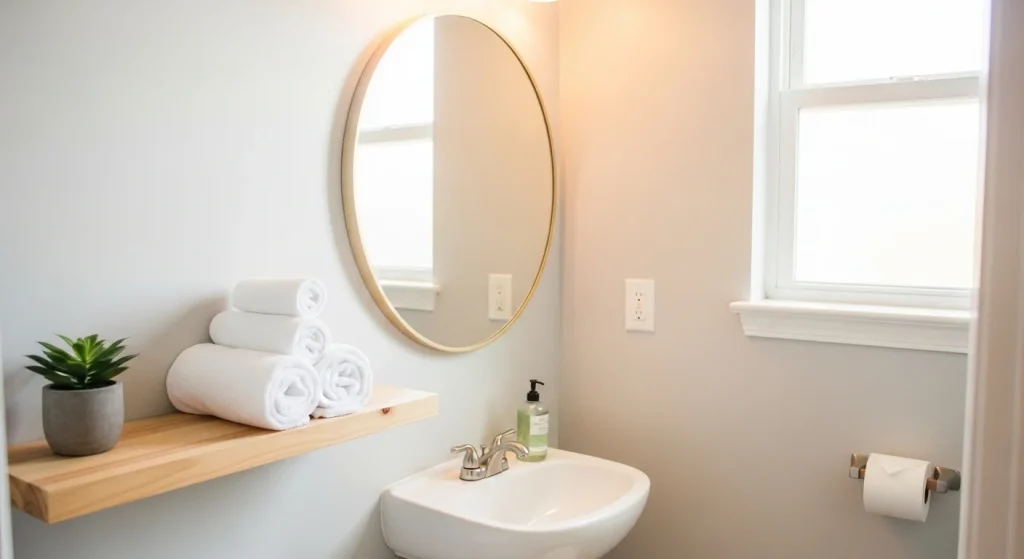  towel display small apartment bathroom shelf ideas
