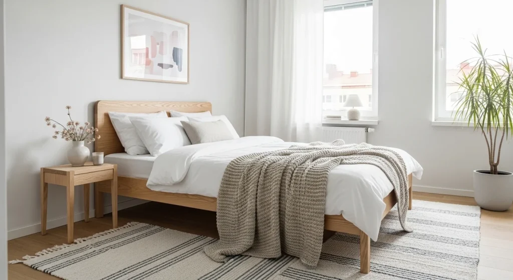 Scandinavian small apartment bedroom decor idea