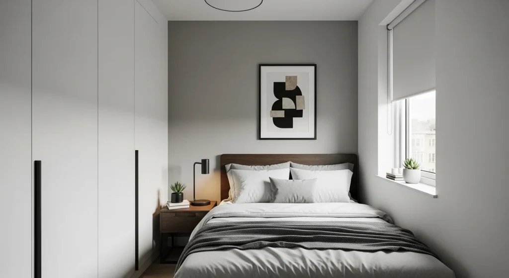 slim wardrobe small apartment bedroom storage idea