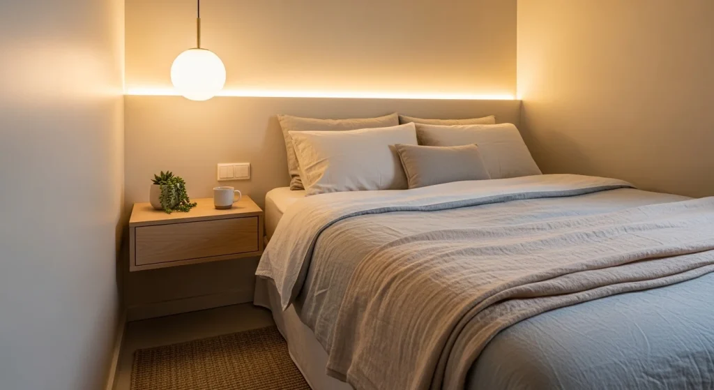 floating nightstand aesthetic small bedroom idea