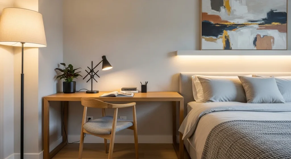 modern bedroom with luxury desk corner