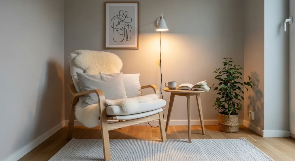 Scandinavian small bedroom reading nook