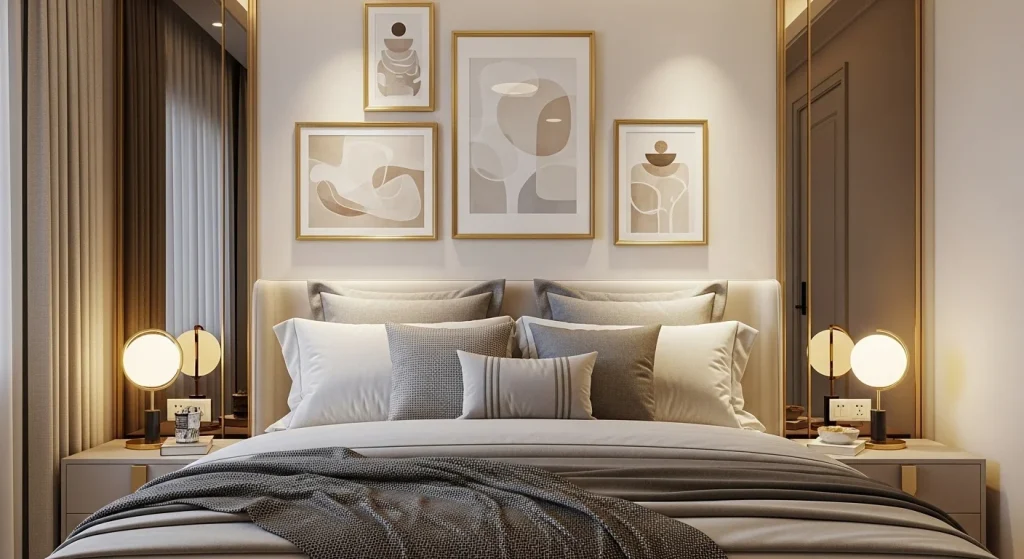 gold frame bedroom wall art ideas