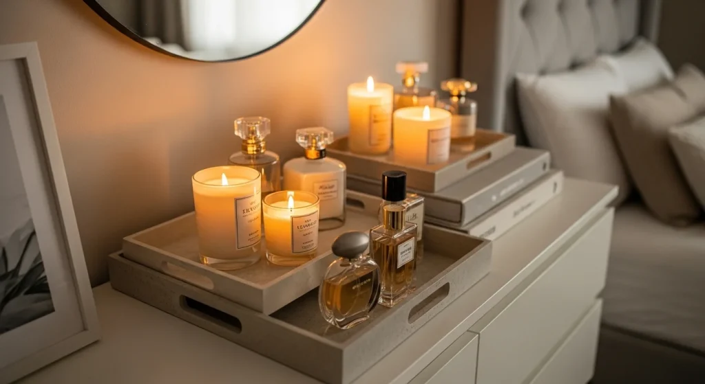 layered tray bedroom dresser decor ideas