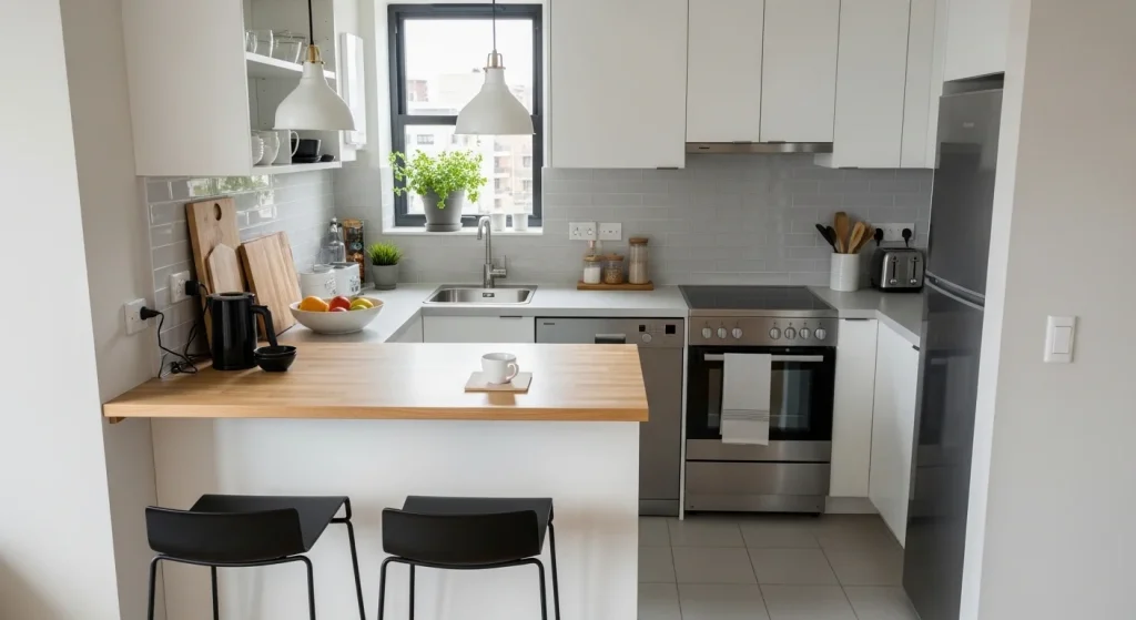 breakfast counter small apartment kitchen decor ideas