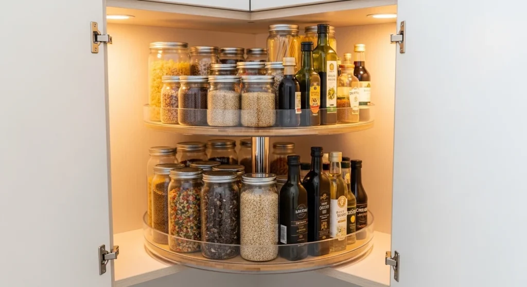 lazy susan small apartment kitchen organization ideas