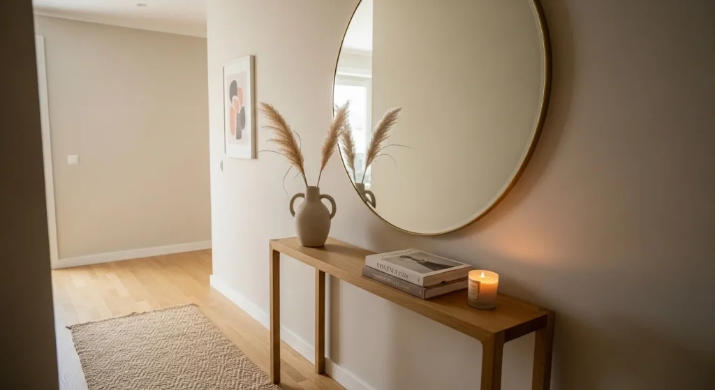 statement mirror small apartment hallway decor ideas
