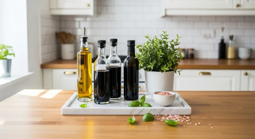 marble tray small apartment kitchen counter decor ideas
