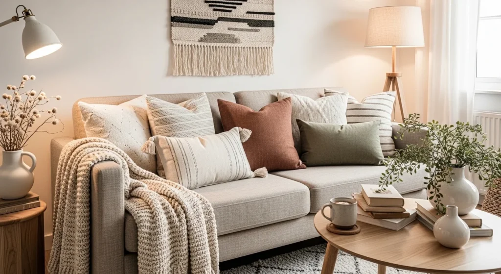 throw pillows cozy small apartment decor ideas