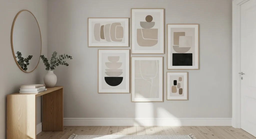 gallery wall in small entryway adding personality without visual clutter