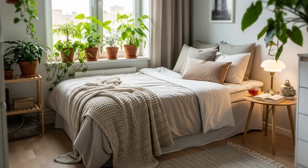 plant aesthetic small apartment bedroom idea
