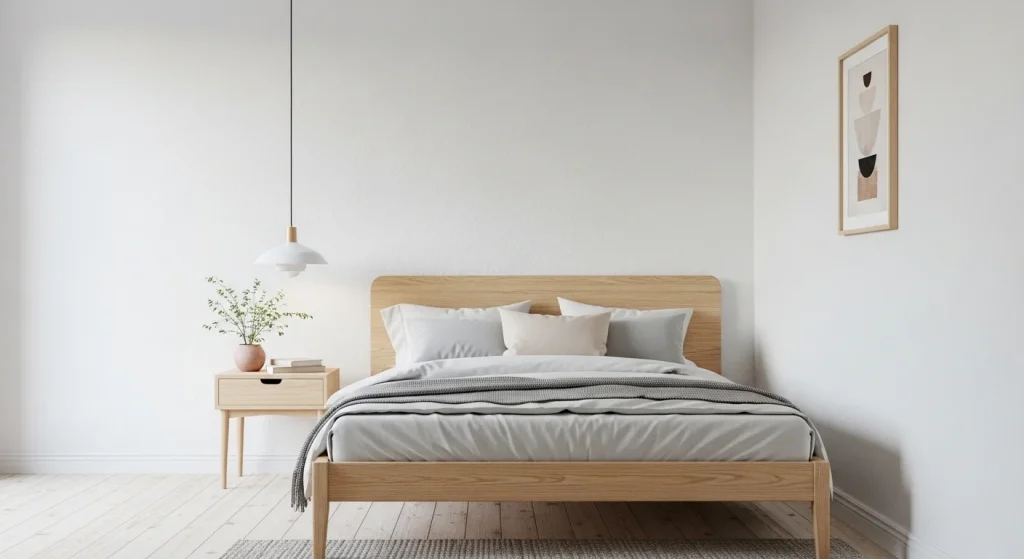 Scandinavian bedroom with pendant lighting
