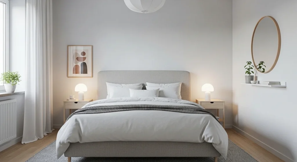 upholstered headboard in minimalist bedroom
