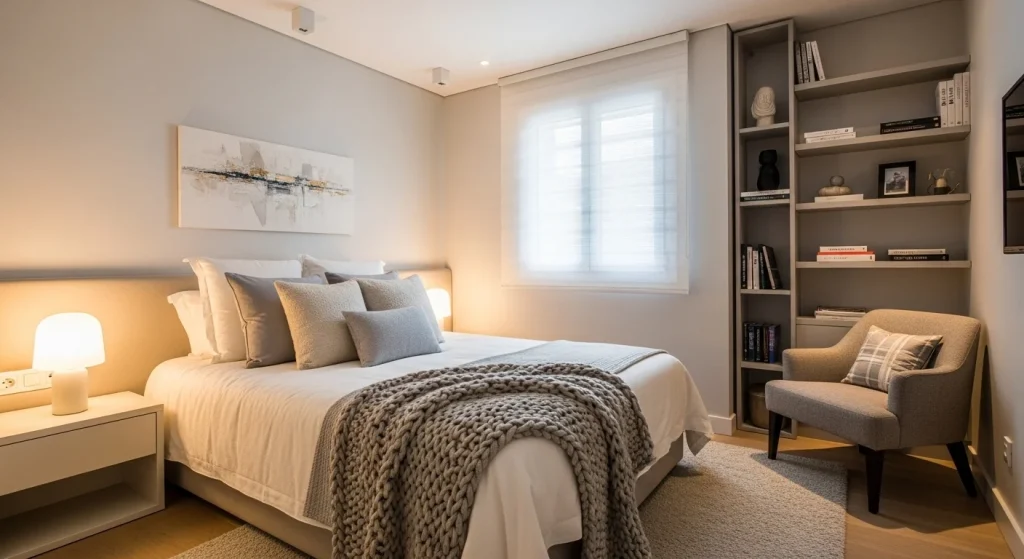  luxury textured bedding in small bedroom
