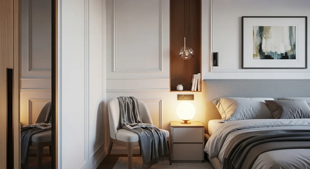 bedside small bedroom reading nook