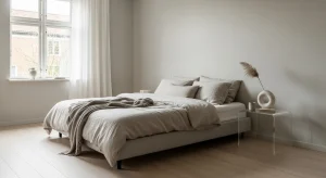  glass accent minimalist small apartment bedroom
