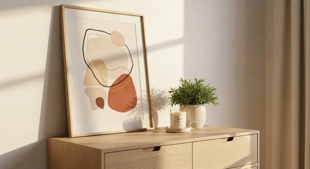 framed art bedroom dresser decor ideas