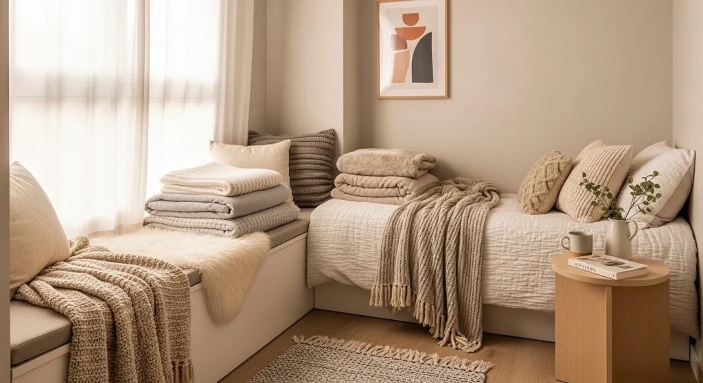 folded bedding bedroom bench ideas