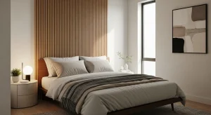  small bedroom with subtle wood slat accent wall 