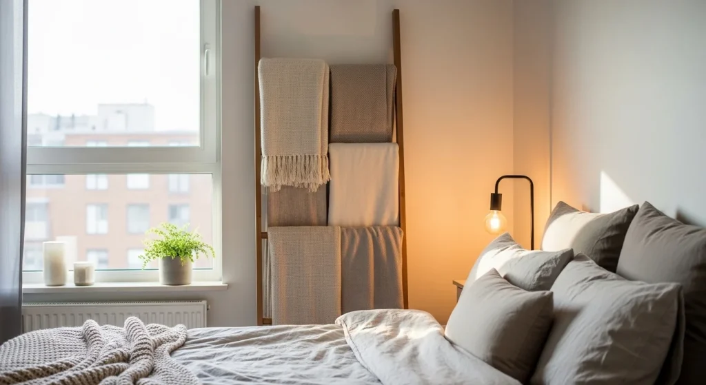 neutral blanket ladder decor ideas