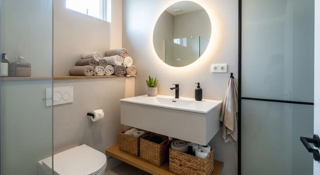 textured decor small apartment bathroom ideas