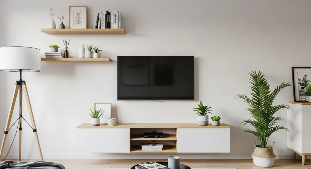 entertainment wall small apartment living room decor ideas
