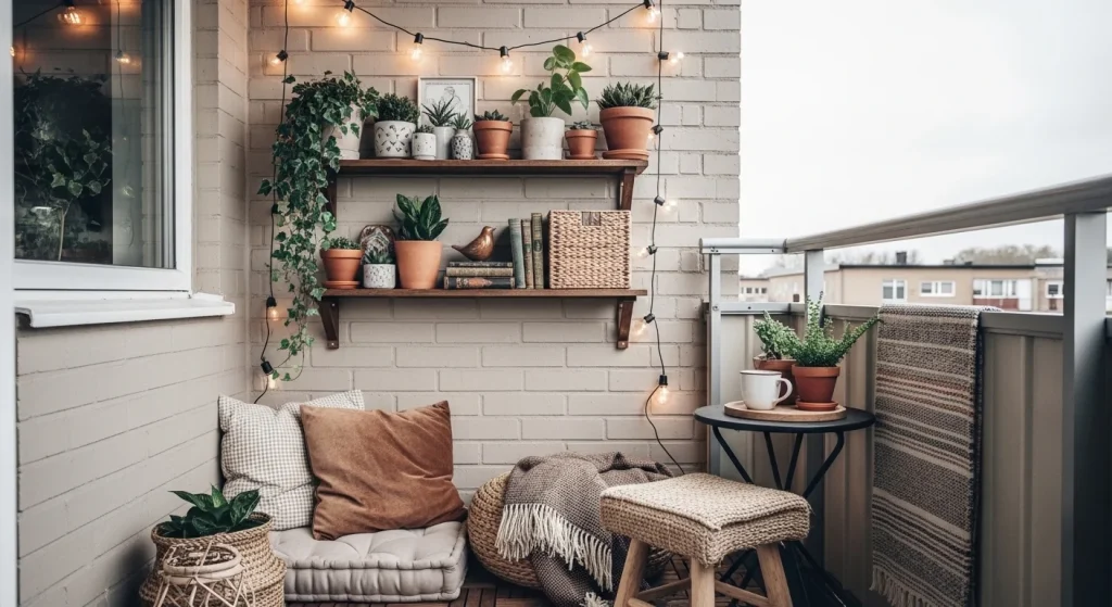 balcony wall shelf small apartment balcony decor ideas
