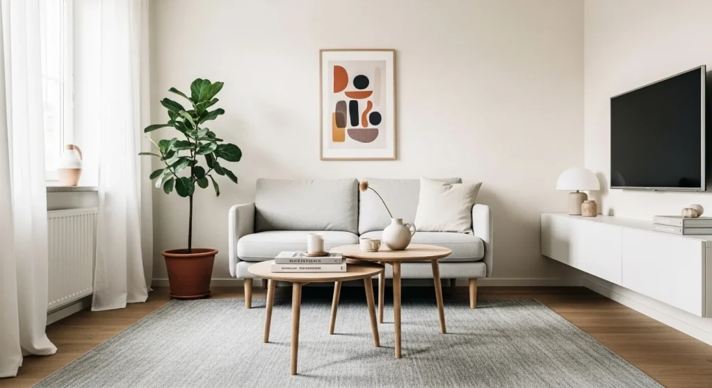 neutral rug minimalist small apartment decor ideas