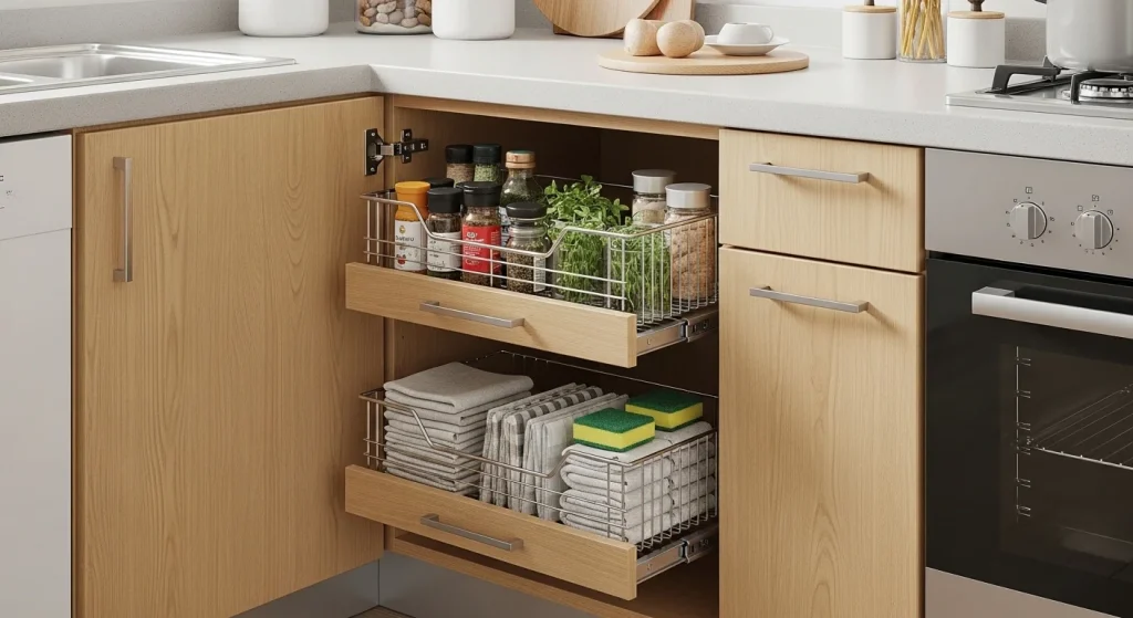 Under shelf baskets for extra kitchen storage