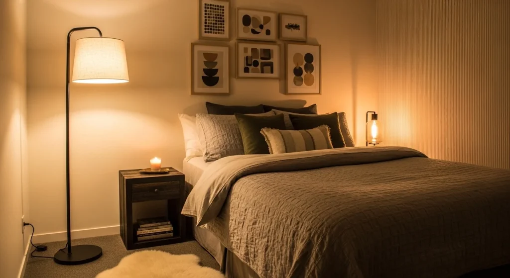  ambient lighting small apartment bedroom idea
