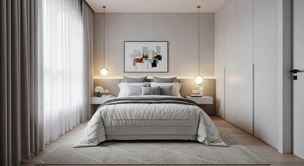  luxury bedroom with designer rug