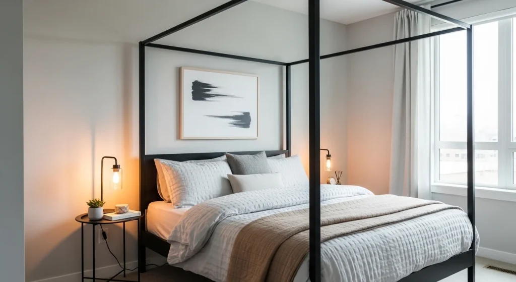 modern black canopy bed small bedroom idea