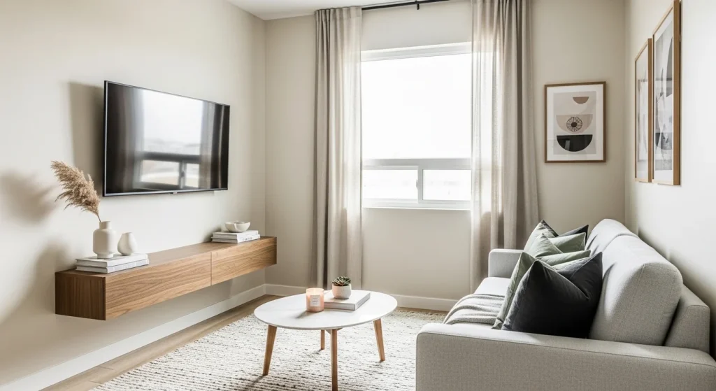 floating console small apartment living room ideas