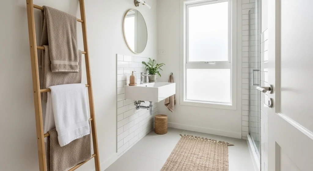 towel ladder small apartment bathroom storage ideas