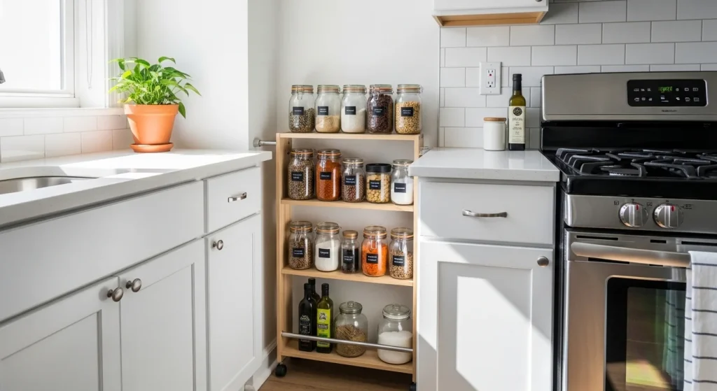 rolling pantry cart small apartment kitchen organization ideas
