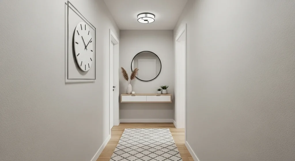 wall clock small apartment hallway decor ideas
