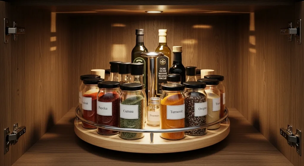 Lazy Susan kitchen organizer for easy access